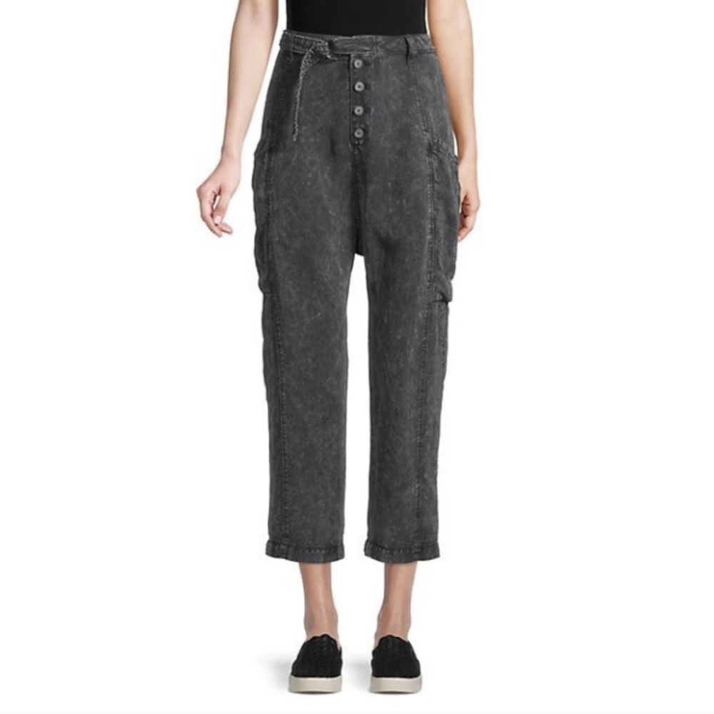 Free People High-Rise Belted Pants Cropped | Black | Size 2